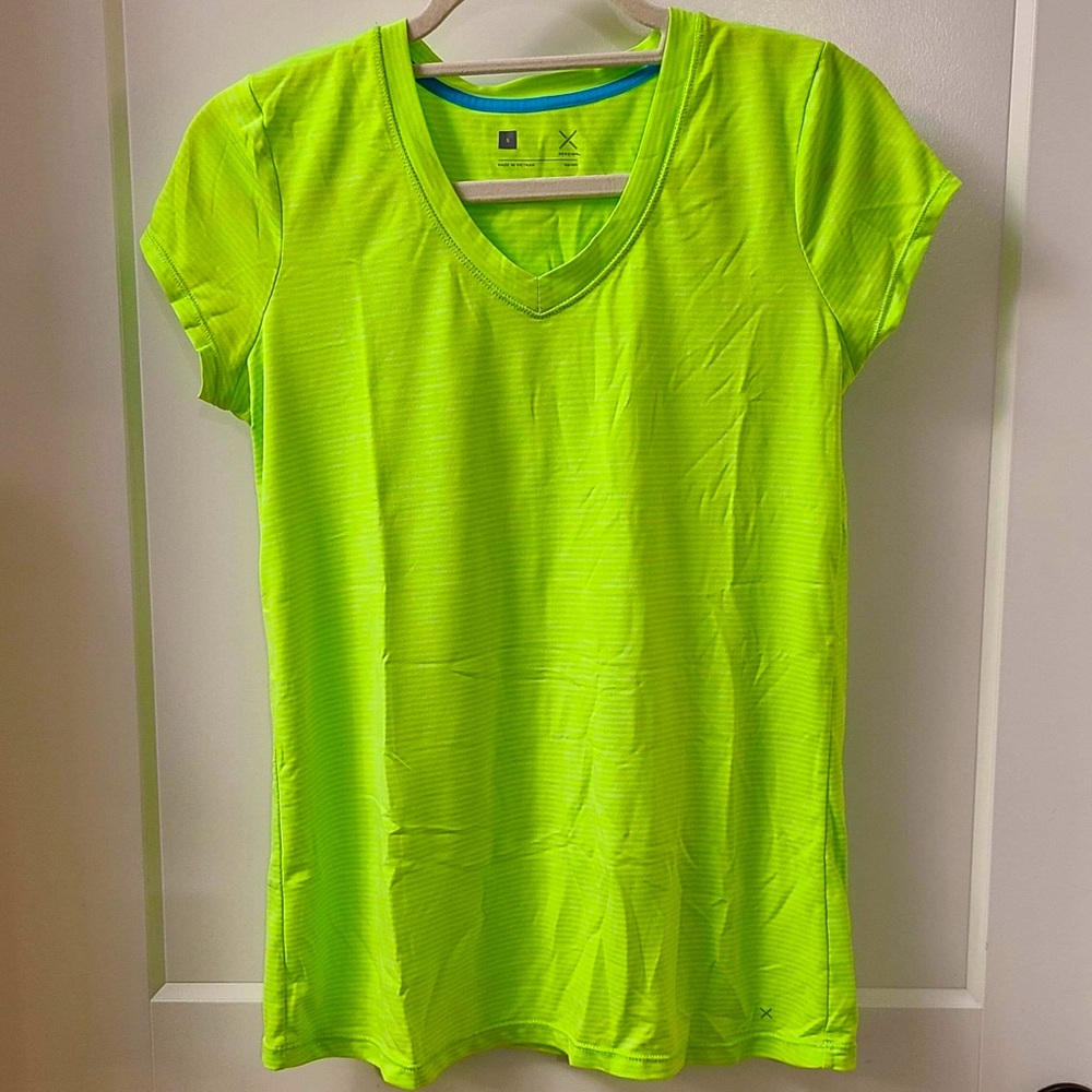 Neon green v-neck workout shirt